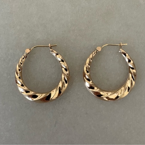 14k Solid Gold Twisted Hoop Earrings - Picture 2 of 16